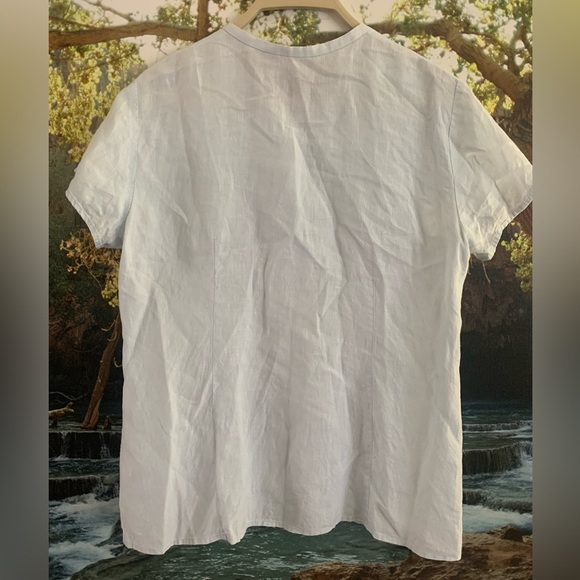 EILEEN FISHER Pastel Blue 100% Irish Linen SIZE S CAP SLEEVE BLOUSE - Picture 8 of 8